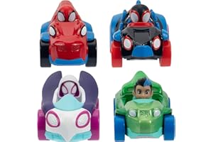 JAZWARES Spidey et ses amis extraordinaires de Marvel Pack de 4 Amazing Metals de Marvel - Quatre véhicules Miniature Dino-Web de 7,5 cm avec Personnages intégrés