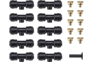 OTOTEC 21 Pcs Water Misting Nozzles Sprinkler Set 10x Slip-Lock Mister Nozzle 10x Thread 10/24 UNC Tees & 1x Plug Cooling System for Greenhouses Garden