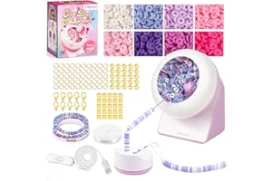 Tilhumt Bead Spinner, 2112Pcs Beading Set for Making 18 Friendship Bracelets, Electric Bead Spinner for Bracelet Making Kit with 12 Colors Polymer Clay Beads, Crafts, Birthday Gift, Purple