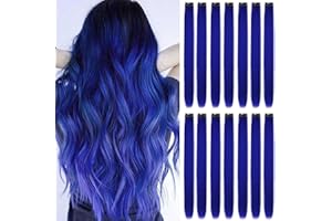 BEAMELY 16pcs Extensions a Clip Cheveux Couleur, Mèches Cheveux Colorées Postiches Raides et Longues Synthétiques Résistants à La Chaleur Fête Accessoires Cheveux Fille (22Inch) (bleu marine)