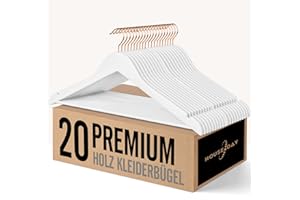 HOUSE DAY Drewniane wieszaki, 20 sztuk, wieszaki na ubrania, różowe złoto, haczyk, wytrzymały wieszak na ubrania, naturalne gładkie wykończenie, wysokiej jakości drewniane wieszaki na ubrania, garnitur, biały