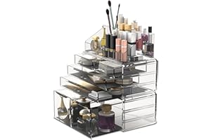 Readaeer Porta Trucchi Organizer, Scatola Portaoggetti a 3 Piani Liberamente Impilabili, Organizzatore per Trucco da Bagno Multifunzione Impermeabile e Antipolvere, con 6 cassetti.
