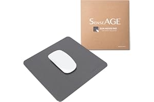 SenseAGE Slim Mouse Mat for Home/Office, Portable Mouse Pad for Computer & Laptop, Fabric Style Vegan Leather, Non-Slip Base, Compatible with Laser and Optical Mouse, 22 x 22cm (Dark Grey (With Logo))