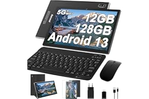AOCWEI Tablet 10 Pulgadas Android 13 Tablet Octa-Core 2.0 GHz, 12GB RAM + 128GB ROM (512GB TF), 5G+2.4G WiFi, Bluetooth 5.0, 5MP+8MP, 8000mah,Face ID,con Teclado y Raton - Negro