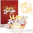 Carte Anniversaire 3D Musicale Et Lumineuse Taoxee - Pop Up Gâteau Avec Feux D'Artifice - Avec Enveloppe
