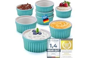 Dimono® Coupelles à dessert Crème Brulee Moules à soufflé, Coupelles à soufflé de 170 ml pour desserts, muffins, pâtés, set de 8 (Turquoise)