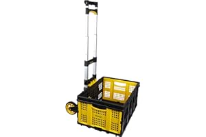 Stanley Składany wózek transportowy i składana skrzynia FT501/FT505 – wózek transportowy 70 kg – składana skrzynia 25 kg – zakupy, obsługa i przeprowadzka – czarny/żółty