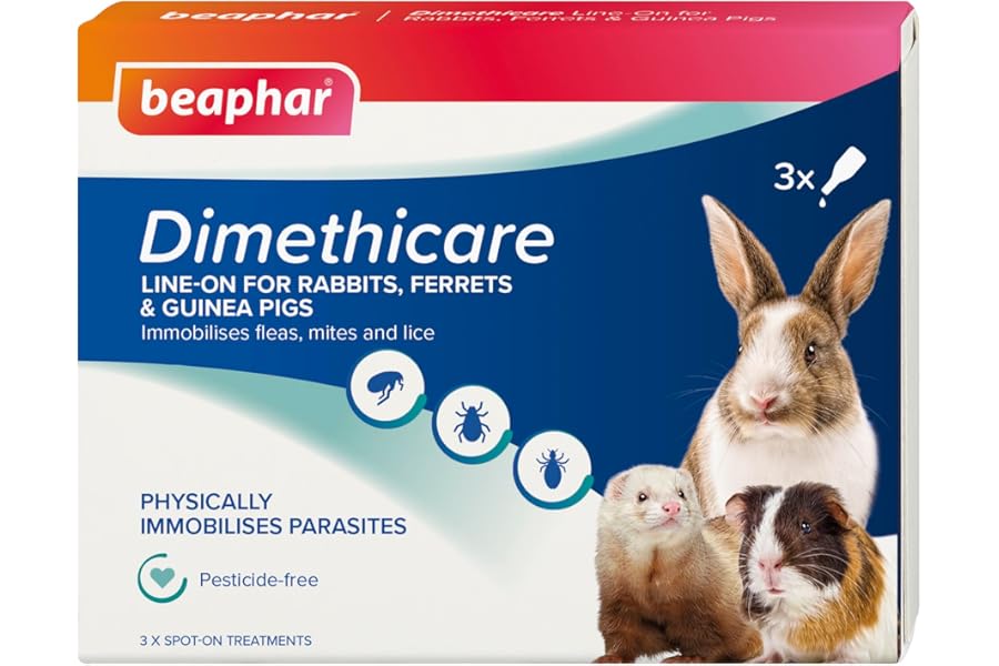 Beaphar - Dimethicare Line-On - Mite, Flea and Lice Control for Rabbits, Guinea Pigs & Ferrets – 3 treatment pack - Physically Immobilises Parasites - Pesticide-Free - From 12 weeks old