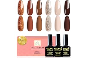 YSUVIN Vernis Semi Permanent, 6 Couleurs Automne Hiver Citrouille Orangé Nudee Brun Foncé Paillettes L'automne Vernis à Ongles Gels Soak Off UV Halloween DIY Kit de Manucure, Cadeaux Beauté