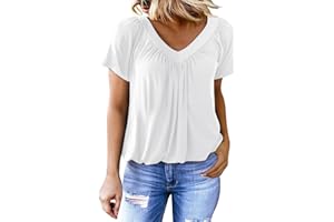 Dokotoo Women's T-Shirt, Short Sleeve V Neck, Loose Fit Casual Solid Color Tee Shirts, S-XXL