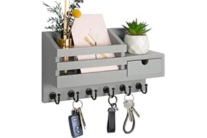 Marimor Schlüssel- und Briefhalter für Wand, Post-Organizer, Wandhalterung mit 6 Haken und Aufbewahrungsschublade, einfache Installation, Schlüsselbrett für Eingangsbereich und Heimdekoration