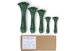 Haus Projekt Kabelbinder Set UV Beständig, 500 Stück Grün 100 200 300mm Lang und Klein, PC Kabelmanagement, Kabel Organizer, Cable Management Under Desk, Zip Ties, Kabelbinder Sortiment, Cable Ties