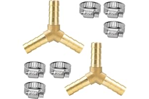 nutmanel 2 Pièces Connecteurs de Tuyaux en Y à 8mm, Tuyau en Laiton té Cannelé, 3 Voies en Forme de Y Raccord de Tuyau avec 6 Piècse Colliers de Serrage de Tuyau