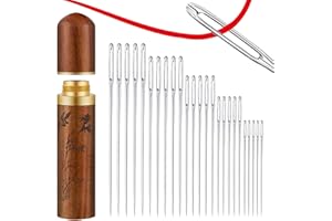FENGRUI 25 Pieces Large Eye Hand Sewing Needles Sewing Sharp Needles,Hand Sewing-Needles Yarn Knitting Embroidery-Needles Sharp Large-Eye Stainless-Steel Set (Silver