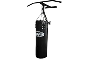 BAD COMPANY Sac de frappe Pro Boxe rempli avec barre de traction - Noir - Support mural - Matériel de fixation inclus - 90 x 30 cm -Chaîne quatre points en acier extrêmement résistante BCA-109