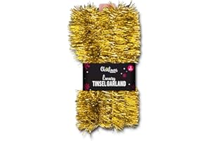 SRV Hub Weihnachtliche Lametta-Girlande, 15 m, glänzendes, metallisches, dünnes Lametta für Party-Hintergründe, Wand, Weihnachtsbaum-Party-Dekorationen (Gold, 1 Stück)