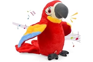 GEWDW Pappagallo Parlante, Pappagallo Peluche Parlante, Peluche Pappagallo con Funzione di Riproduzione, Peluche Pappagallo Parlante per Bambini Compleanno(rosso)