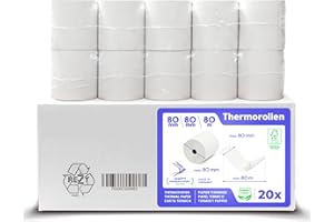 SWIPARO - Rolki termiczne 80 mm x 80 m x 12 mm – rolki kasowe – rolki bonów certyfikowane do kasy fiskalnej z drukarką bonów – papier termiczny 80 x 80 x 12 (20 rolek)