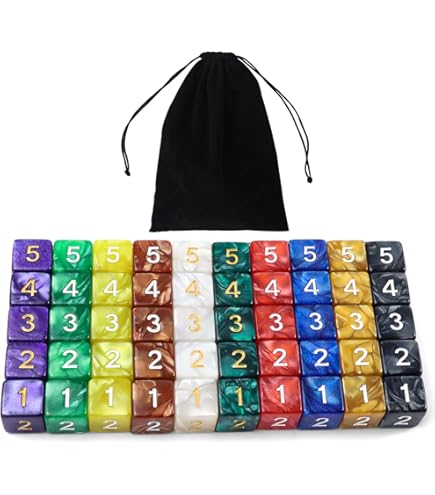 50 Pack D6 Game Dobbelstenen Set met Pouch - 16 mm Zwarte Kleur 6-zijdige Dobbelstenen, Perfecte Tafelblad Games Dobbelstenen voor Tenzi, Yahtzee, DND MTG RPG War Games van YOUSHARES