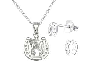 JAYARE Kinder Schmuckset Mädchen - Halskette und Ohrringe - Kette Silber 925 mit Anhänger und Ohrstecker