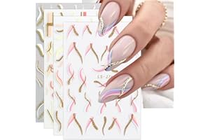 ‎JMEOWIO JMEOWIO Nagelsticker Französischer Tipp 9 Blatt Nail Art Sticker Selbstklebend Nagelaufkleber Glitzer Wellenlinie Dekoration Nageldesign Zubehör