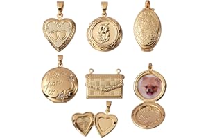 COGCHARGER 5 Pcs 5 Styles Brass Locket Pendants Photo Frame Charm for Necklace Heart Photo Frame Charm Pendants for DIY Memorial Necklace Making