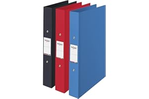 Rexel Choices, A4 Ring Binder, 25 mm Spine, 190 Sheet Capacity, File Folder, Document Organisation, (Black, Red, Blue) Assorted, Pack of 3, 2115710,