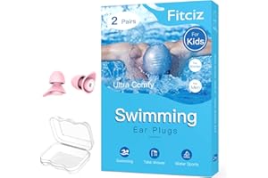 Fitciz Bouchons d'Oreille De Natation pour Enfant (Âge 8+) - Boule Quies Piscine pour Enfants - Avec Étui pour Nageurs - Confortables Imperméables (Taille Enfants, 2 Paires)