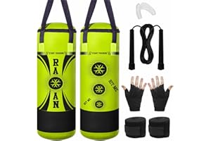 RAXAN Kids Punching bag Gloves Skipping Rope Mouth Guard, Hand Wraps Boxing Bag 2ft Red Set, Perfect for Junior/Children Workout