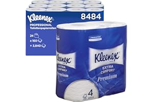 ‎KLEENEX Kleenex Premium Toilettenpapierrolle, 4-lagiges Toilettenpapier, WC-Papier mit wattierten Blättern aus 100% reinen Fasern, FSC-zertifiziert, 24 Rollen x 160 (insg. 3.840 Blätter), Artikel-Nr. 8484