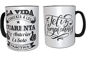 LOS EVENTOS DE LA TATA. DETALLES QUE ENAMORAN Taza de desayuno de Cerámica regalo original para 40 cumpleaños - regalos para hombres 40 años - regalos 40 cumpleaños mujer (Negro Español)