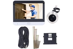 MENDUNER Cámara con Mirilla de 2MP para Puerta Delantera Inalámbrica, Cámara con Mirilla con Anillo de Pantalla de 4,3 Pulgadas, Cámara de Seguridad Inteligente con Detección de