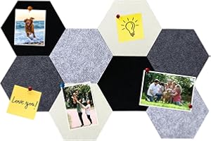 HULAVO Lot de 8 dalles hexagonales en feutre et liège, autocollantes, pour tableau d'affichage, bureau, école, maison, décoration murale, autocollants, mémos, photos(Gris Dégradé)