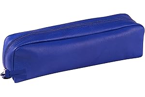Clairefontaine 8318C -Trousse Scolaire Rectangulaire Bleue 21x4x6 cm en Véritable Cuir d'Agneau - Fourniture Scolaire - Trousse Crayons de Couleurs - Etui à Crayons - Porte-Plume
