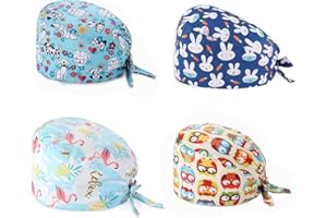 Ziyonix 4 Pezzi Cuffie Chirurgiche con Bottone, Cuffia Infermiera Cotone, Cappelli da Lavoro Regolabile per Donna Uomo, Cappello Bouffant con Fascia Sudore per Forniture Cura Personale