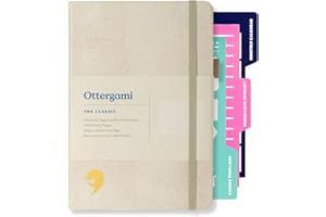 Ottergami Bullet Journal Notizbuch Gepunktet, Hochwertiges, Dickes Papier mit 150 G/M², Classic A5 Dotted Bulletjournal, Vorgedruckten Punkten und Zusätzlichen Schablonen