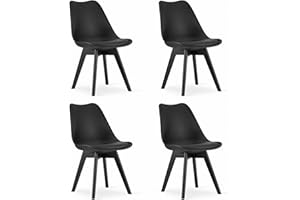 NMK HOME Juego de 4 sillas de Comedor Negras – Sillas Elegantes de plástico con cojín de Polipiel y Patas de Polipropileno, diseño Moderno y Asiento cómodo.