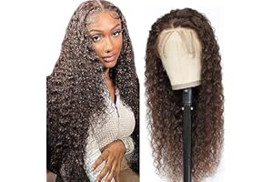 Weeybay Echthaar Perücke für Damen Perücken Water Wave Human Hair Wig 4X4 Lace Closure Chocalate Brown 150% Density Unprocessed Remy Hair Glueless for Woman 16 Zoll