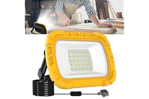 CORESLUX 30W LED Work Light, Portable Garage Lights 1000LM, Plug in FloodLight with Hook, Job Site Light 240V Mains Powered Loft Light, Ootdoor Construction Lamps Workman Lamp for Workshop Car Repairing