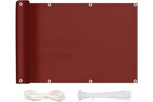 MEEYI Sichtschutz Balkon Sichtschutz 80x600cm, Balkonsichtschutz Blickdichte Wind- und UV-Schutz Wetterfest 100% Privatsphäre Balkonumspannung mit Ösen, Nylon Kabelbinder und Kordel, Rot
