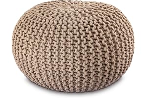 Amago home Strickhocker Pouf Ø45 o. 55cm Bodenkissen Sitzpouf XXL Baumwolle nachhaltig Größe ø 55 cm, Farbe beige