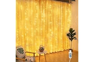 HOTERIL Guirlande Lumineuse Rideau, Rideau Lumineux 300 LED 3m*3m, 8 Modes d'Eclairage Dimmable, Etanche IP65 avec Minuterie et Télécommande, Decoration de Anniversaire, Maison, Patio, Fenêtre, Mariage, Noël