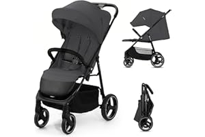 Kinderkraft Trig 3 Lightweight Stroller, Baby Pushchair, Easy Folding with One Hand, All Wheels Suspension, Ajustable Hood 5-Point Safety Harness, from Birth up to 25kg, Gray