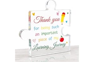 HONMOK Thank You Gifts for Teacher, Puzzle Block Shape Colorful Transparent Acrylic Plaque, School Leavers Gifts for Teachers, Teacher Appreciation Gifts from Student for Graduation