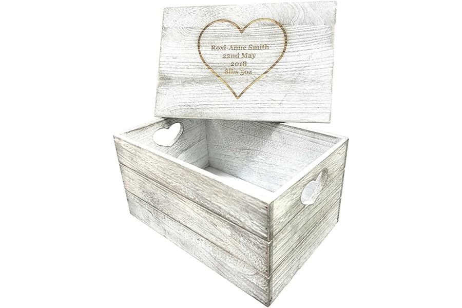Hoolaroo Personalised Wooden Box - Personalised Gift Box with Heart Cut Out | Engraved Baby Memories Box | Gifts and Memories Keepsake Box Baby Boy or Baby Girl (35cm x 25 cm)