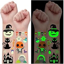 Tatouages Temporaires Halloween Enfants - 20 Feuilles Luminescentes (Fantômes, Citrouilles, Araignées) - Brille Dans Le Noir - Pour Fêtes, Déguisements
