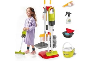 SOTODIK Kit de Nettoyage pour Enfants ,Menage Enfant Aspirateur Enfant Jouet, pour Les Tout Petits avec Balai Vadrouille Plumeau Pelle Brosses Chiffon,Nettoyage et ménage Jouets De Cadeau 3 Ans+ (Rouge)