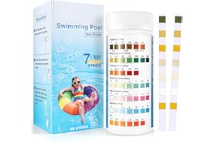Accevo 7 in 1 Pool and Spa Test Strips, Swimming 100 Pool Test Kit, Hot Tub & Pool Water Testing Strips for pH, Total Chlorine, Total Alkalinity, Hardness, Free Chlorine, Bromine, Cyanurlc Acid