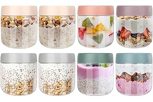 Otauoaea Lot de 8 Overnight Oats Jar 300ml - Pot Overnight Oat Verre - Confiture Pot en Verre avec Couvercle - Bocal Overnight Oats, Salade, Avoine, Puddings, Smoothie