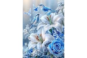 MAXBYE 5D Birds Diamond Painting Art Kits pour Adulte, DlY Fleurs avec Neige Round Full Drill Diamond Art Kit Gemme Point de Croix Set Débutant Cristal Artisanat Maison Décor 30X40cm